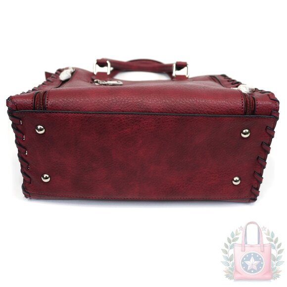 Lady Conceal Burgundy Ann Satchel Concealed Carry Leather Crossbody - Picture 3 of 9